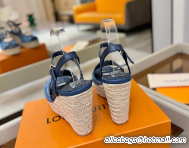 Big Discount Louis Vuitton Helios Wedge Sandals 11cm in Monogram Denim Blue 2026 1AHLOA