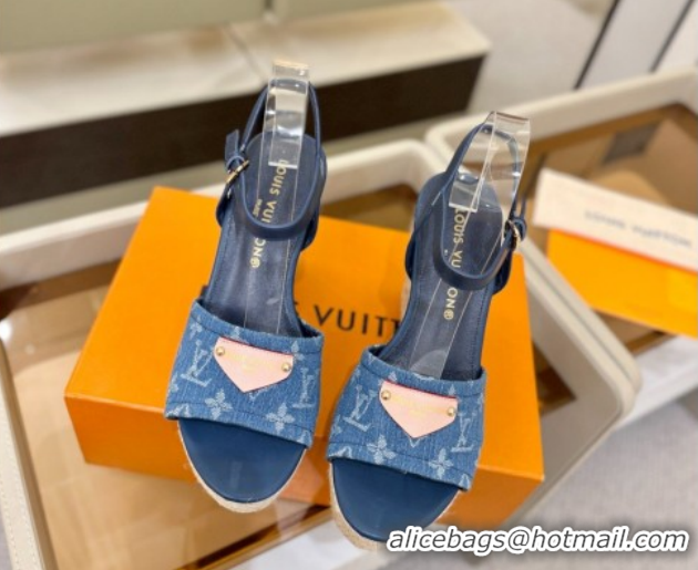 Big Discount Louis Vuitton Helios Wedge Sandals 11cm in Monogram Denim Blue 2026 1AHLOA