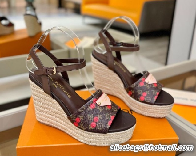 Charming Louis Vuitton Helios Wedge Sandals 11cm in Monogram/Red Cherry 2026 1AHLOA