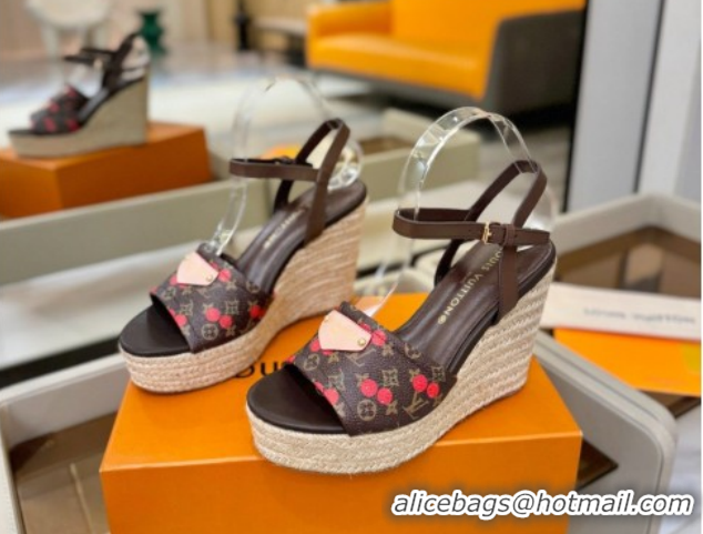 Charming Louis Vuitton Helios Wedge Sandals 11cm in Monogram/Red Cherry 2026 1AHLOA
