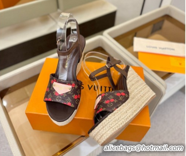 Charming Louis Vuitton Helios Wedge Sandals 11cm in Monogram/Red Cherry 2026 1AHLOA
