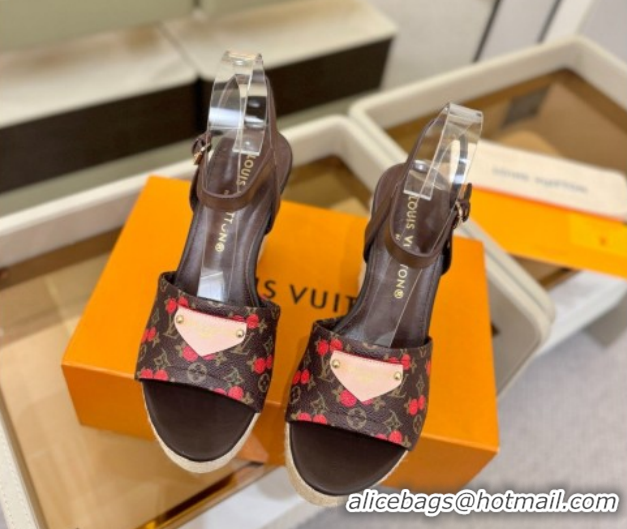Charming Louis Vuitton Helios Wedge Sandals 11cm in Monogram/Red Cherry 2026 1AHLOA