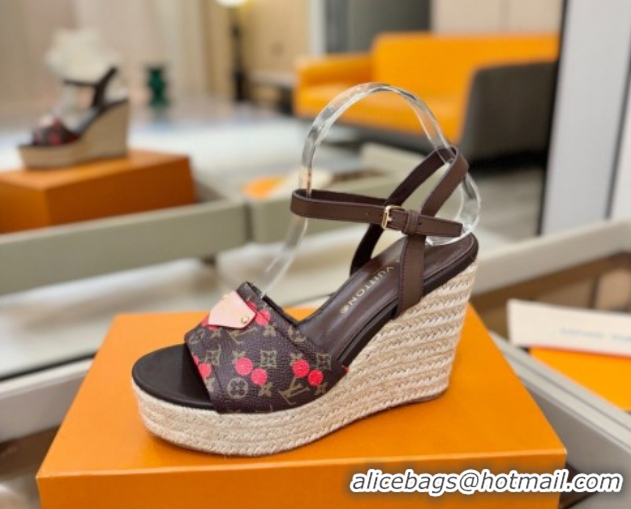 Charming Louis Vuitton Helios Wedge Sandals 11cm in Monogram/Red Cherry 2026 1AHLOA