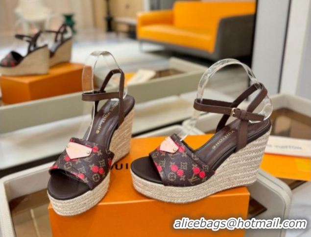 Charming Louis Vuitton Helios Wedge Sandals 11cm in Monogram/Red Cherry 2026 1AHLOA