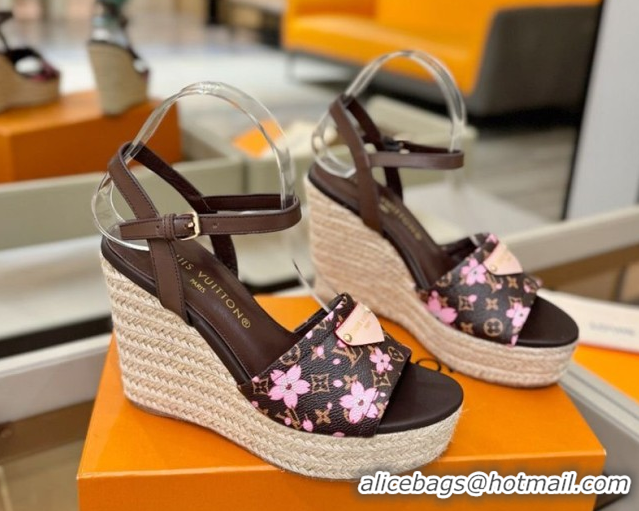 Good Quality Louis Vuitton Helios Wedge Sandals 11cm in Monogram/Pink Cherry 2026 1AHLOA