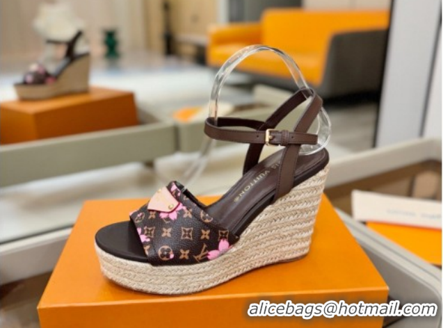Good Quality Louis Vuitton Helios Wedge Sandals 11cm in Monogram/Pink Cherry 2026 1AHLOA