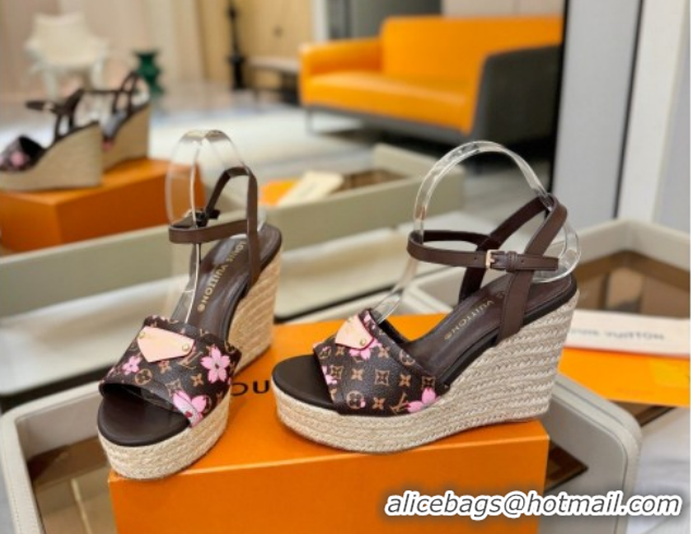 Good Quality Louis Vuitton Helios Wedge Sandals 11cm in Monogram/Pink Cherry 2026 1AHLOA