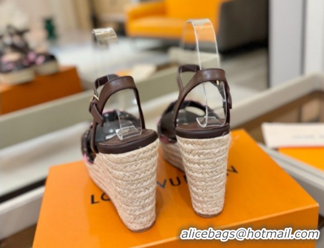 Good Quality Louis Vuitton Helios Wedge Sandals 11cm in Monogram/Pink Cherry 2026 1AHLOA