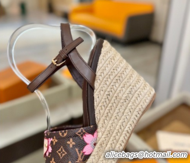 Good Quality Louis Vuitton Helios Wedge Sandals 11cm in Monogram/Pink Cherry 2026 1AHLOA