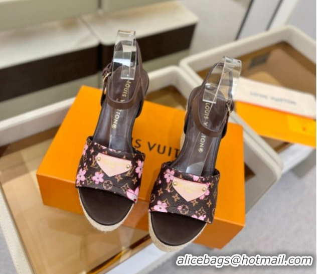 Good Quality Louis Vuitton Helios Wedge Sandals 11cm in Monogram/Pink Cherry 2026 1AHLOA