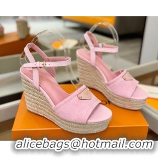Grade Quality Louis Vuitton Helios Wedge Sandals 11cm in Monogram Denim Pink 2026 1AHLOA