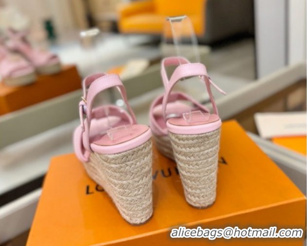 Grade Quality Louis Vuitton Helios Wedge Sandals 11cm in Monogram Denim Pink 2026 1AHLOA
