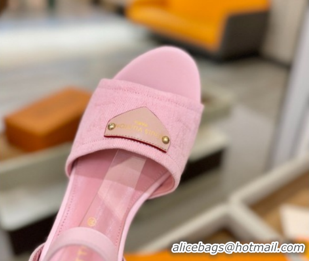 Grade Quality Louis Vuitton Helios Wedge Sandals 11cm in Monogram Denim Pink 2026 1AHLOA