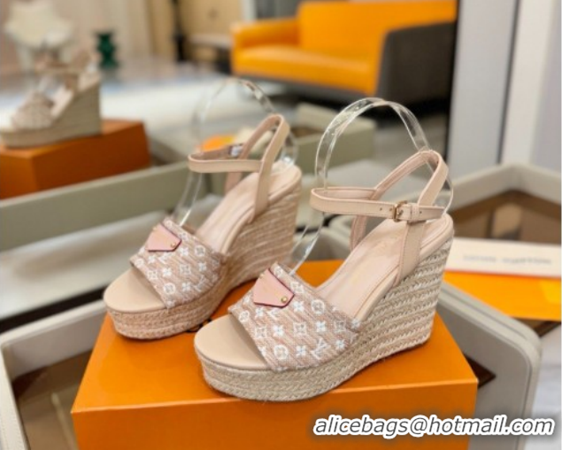 Low Price Louis Vuitton Helios Wedge Sandals 11cm in Monogram Straw-Like Pink 2026 1AHLOA