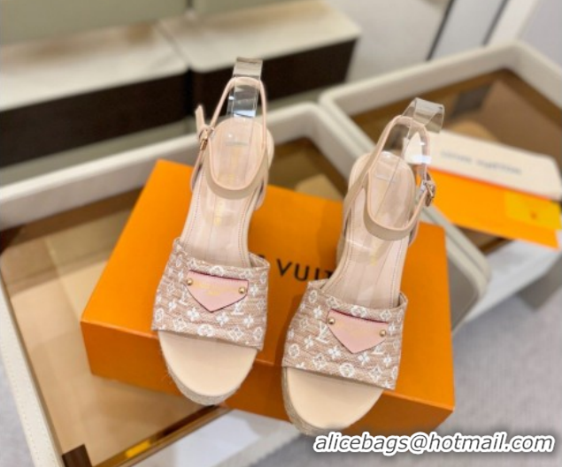 Low Price Louis Vuitton Helios Wedge Sandals 11cm in Monogram Straw-Like Pink 2026 1AHLOA