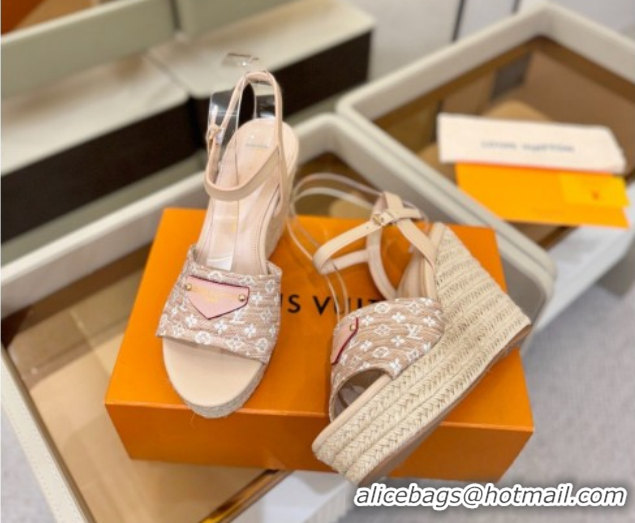 Low Price Louis Vuitton Helios Wedge Sandals 11cm in Monogram Straw-Like Pink 2026 1AHLOA