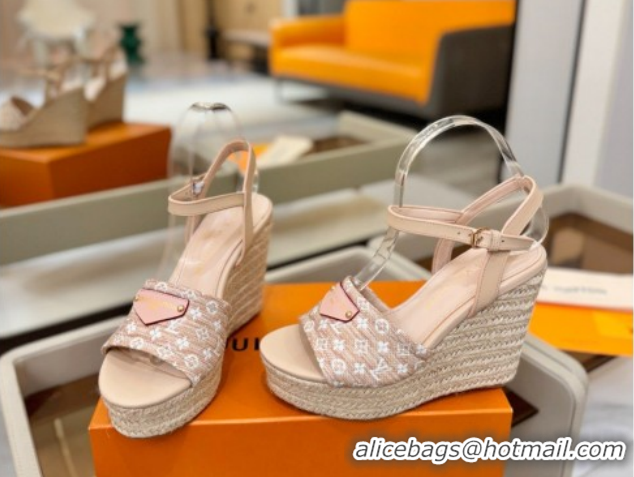 Low Price Louis Vuitton Helios Wedge Sandals 11cm in Monogram Straw-Like Pink 2026 1AHLOA