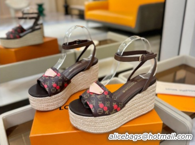 Perfect Louis Vuitton Helios Platform Sandals 9cm Monogram/Red Cherry 2026 1AHLOA