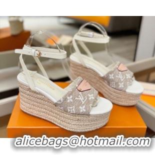 Unique Style Louis Vuitton Helios Platform Sandals 9cm in Monogram Jacquard Grey 2026 1AHLOA