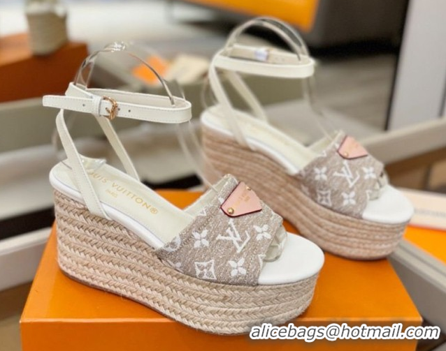 Unique Style Louis Vuitton Helios Platform Sandals 9cm in Monogram Jacquard Grey 2026 1AHLOA