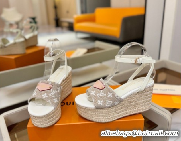 Unique Style Louis Vuitton Helios Platform Sandals 9cm in Monogram Jacquard Grey 2026 1AHLOA