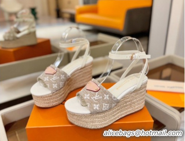 Unique Style Louis Vuitton Helios Platform Sandals 9cm in Monogram Jacquard Grey 2026 1AHLOA