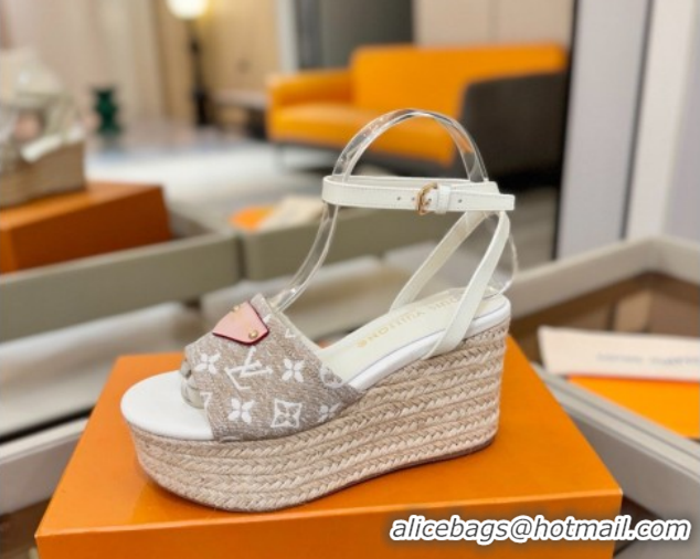 Unique Style Louis Vuitton Helios Platform Sandals 9cm in Monogram Jacquard Grey 2026 1AHLOA