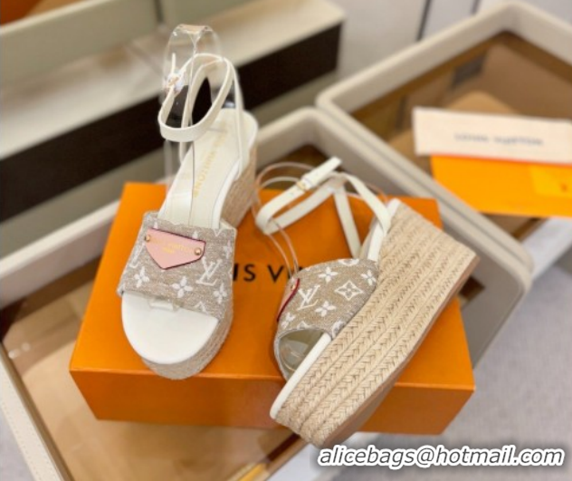 Unique Style Louis Vuitton Helios Platform Sandals 9cm in Monogram Jacquard Grey 2026 1AHLOA