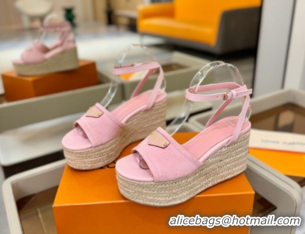 Duplicate Louis Vuitton Helios Platform Sandals 9cm in Monogram Denim Pink 2026 1AHLOA