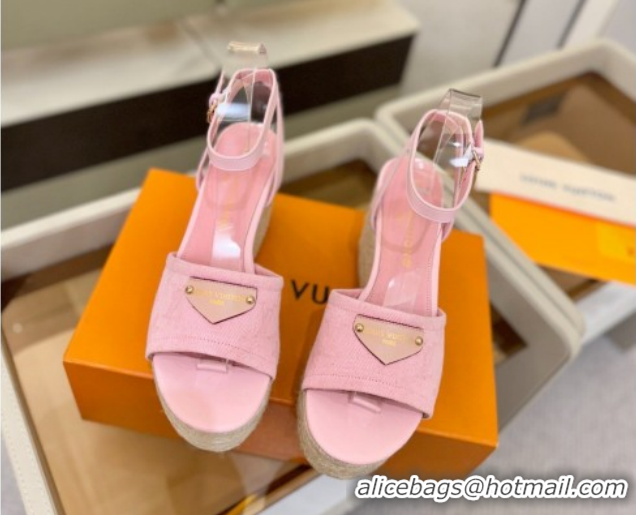 Duplicate Louis Vuitton Helios Platform Sandals 9cm in Monogram Denim Pink 2026 1AHLOA
