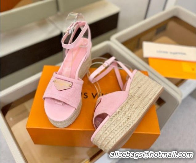 Duplicate Louis Vuitton Helios Platform Sandals 9cm in Monogram Denim Pink 2026 1AHLOA