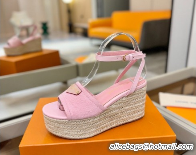 Duplicate Louis Vuitton Helios Platform Sandals 9cm in Monogram Denim Pink 2026 1AHLOA