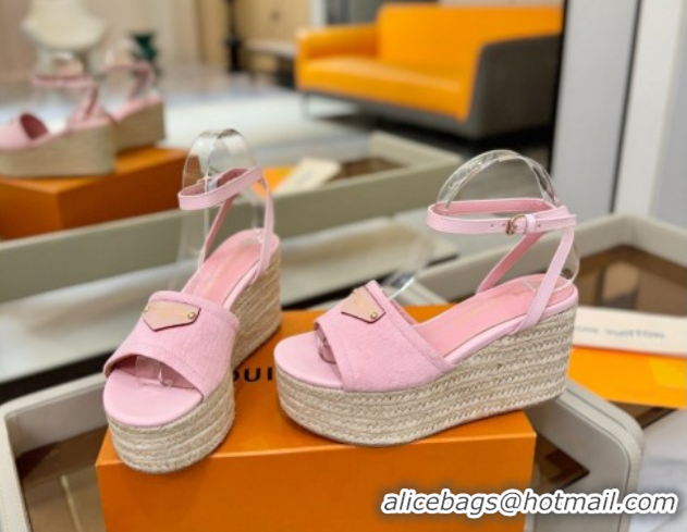 Duplicate Louis Vuitton Helios Platform Sandals 9cm in Monogram Denim Pink 2026 1AHLOA
