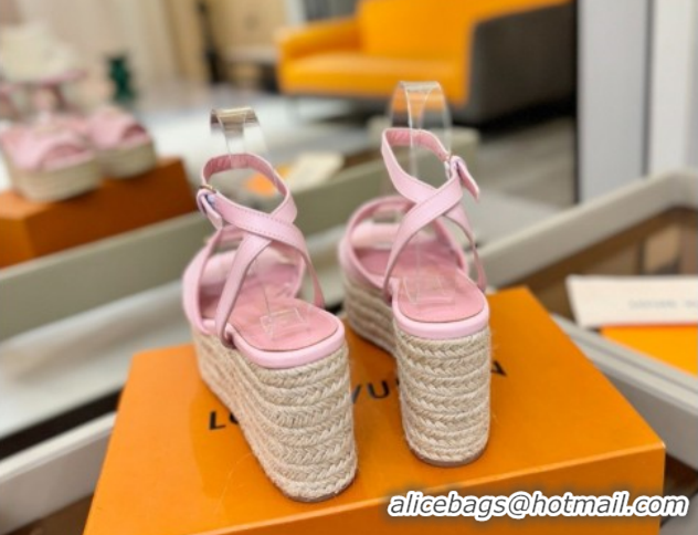Duplicate Louis Vuitton Helios Platform Sandals 9cm in Monogram Denim Pink 2026 1AHLOA