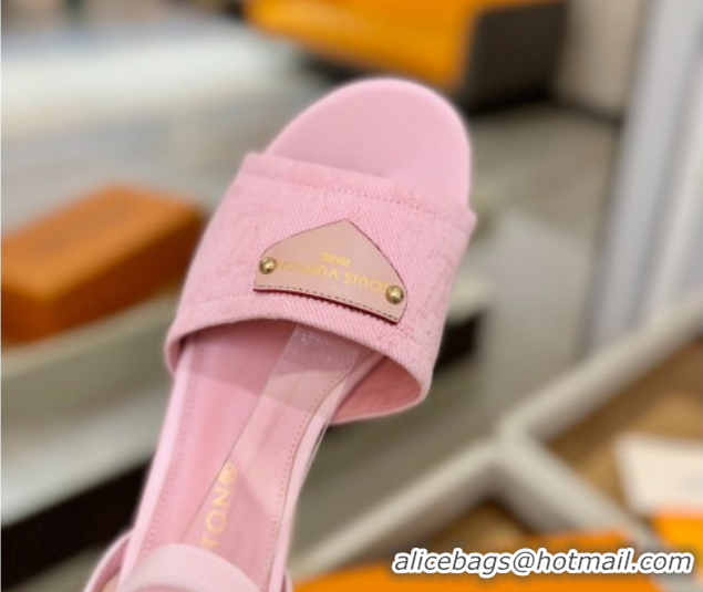 Duplicate Louis Vuitton Helios Platform Sandals 9cm in Monogram Denim Pink 2026 1AHLOA
