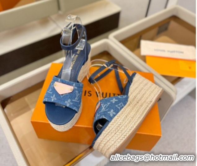 Pretty Style Louis Vuitton Helios Platform Sandals 9cm in Monogram Denim Blue 2026 1AHLOA