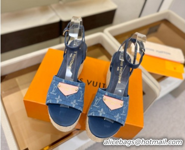 Pretty Style Louis Vuitton Helios Platform Sandals 9cm in Monogram Denim Blue 2026 1AHLOA