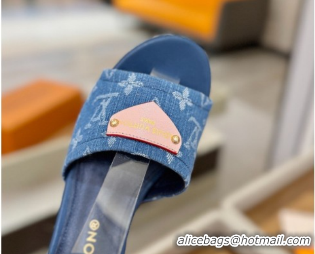Pretty Style Louis Vuitton Helios Platform Sandals 9cm in Monogram Denim Blue 2026 1AHLOA