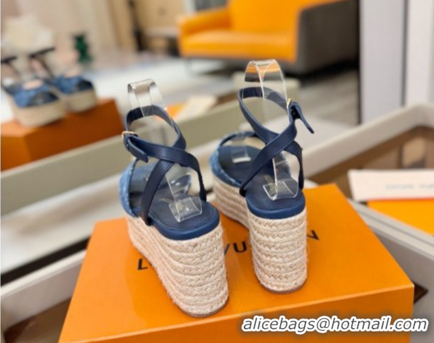 Pretty Style Louis Vuitton Helios Platform Sandals 9cm in Monogram Denim Blue 2026 1AHLOA