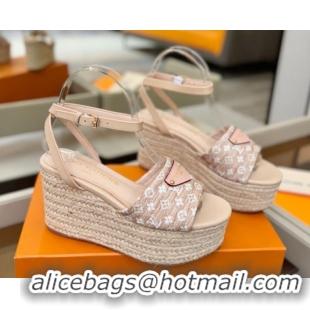Good Quality Louis Vuitton Helios Platform Sandals 9cm in Monogram Straw-Like Pink 2026 1AHLOA