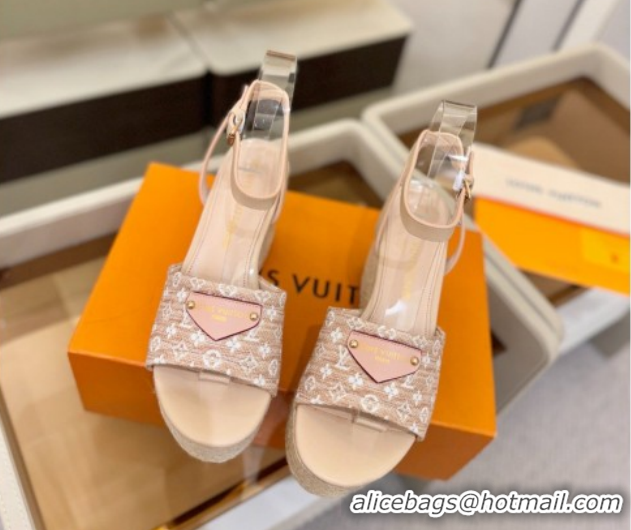 Good Quality Louis Vuitton Helios Platform Sandals 9cm in Monogram Straw-Like Pink 2026 1AHLOA