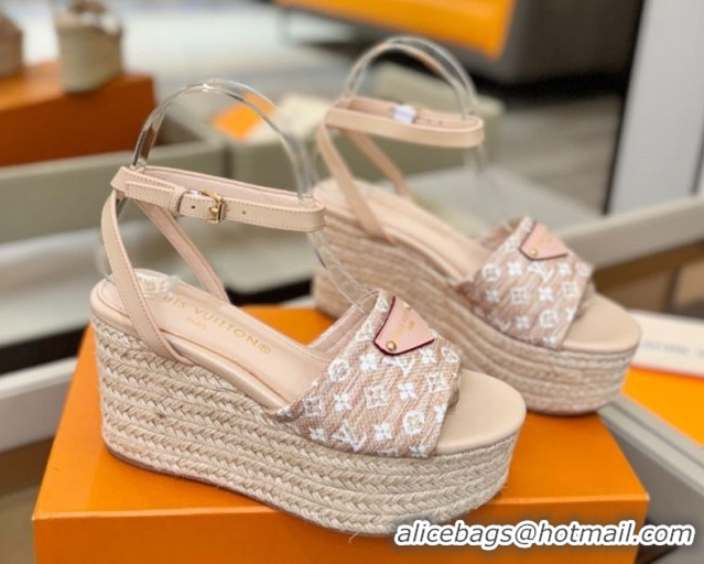 Good Quality Louis Vuitton Helios Platform Sandals 9cm in Monogram Straw-Like Pink 2026 1AHLOA