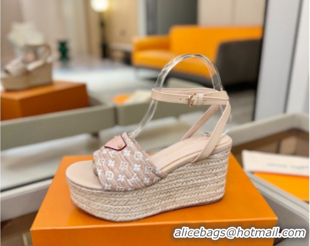 Good Quality Louis Vuitton Helios Platform Sandals 9cm in Monogram Straw-Like Pink 2026 1AHLOA