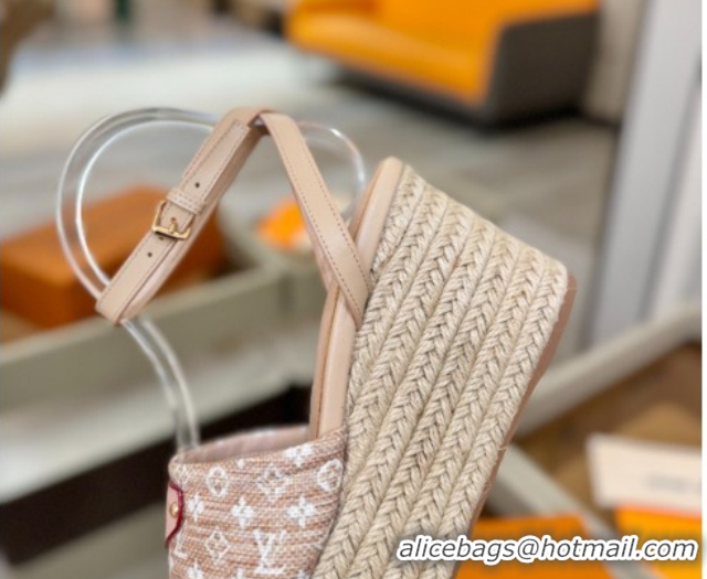 Good Quality Louis Vuitton Helios Platform Sandals 9cm in Monogram Straw-Like Pink 2026 1AHLOA