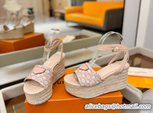 Good Quality Louis Vuitton Helios Platform Sandals 9cm in Monogram Straw-Like Pink 2026 1AHLOA