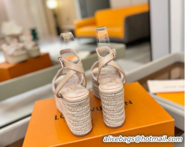 Good Quality Louis Vuitton Helios Platform Sandals 9cm in Monogram Straw-Like Pink 2026 1AHLOA