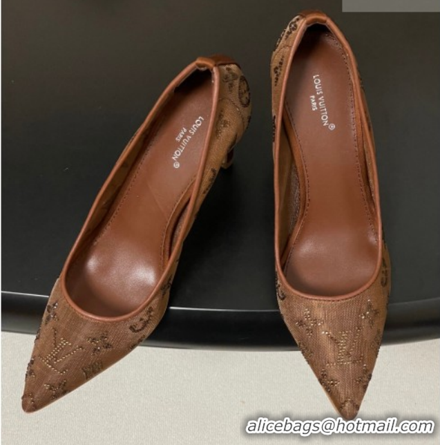Luxurious Louis Vuitton Gala Pumps 8cm in Mesh and Strass Brown 2025 1AIELK