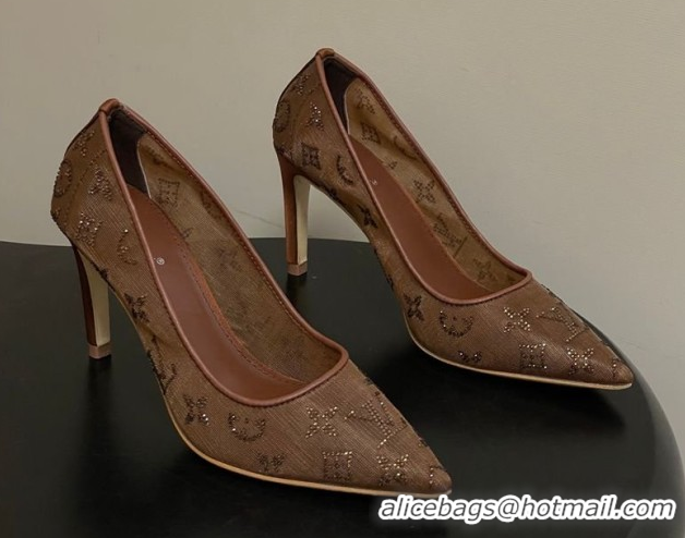 Luxurious Louis Vuitton Gala Pumps 8cm in Mesh and Strass Brown 2025 1AIELK