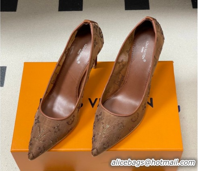 Luxurious Louis Vuitton Gala Pumps 8cm in Mesh and Strass Brown 2025 1AIELK
