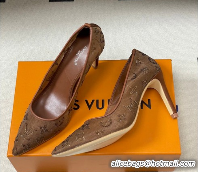 Luxurious Louis Vuitton Gala Pumps 8cm in Mesh and Strass Brown 2025 1AIELK